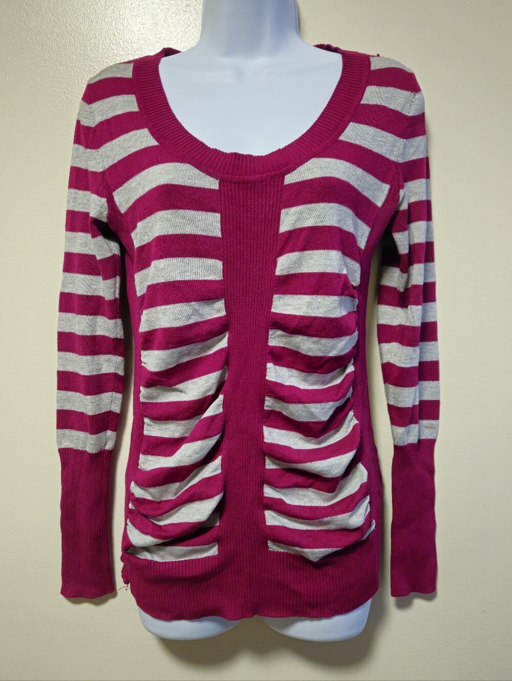 Bongo Junior Large Long Sleeve Stripe Keyhole Sweater Ruching Y2k 90s Preppy